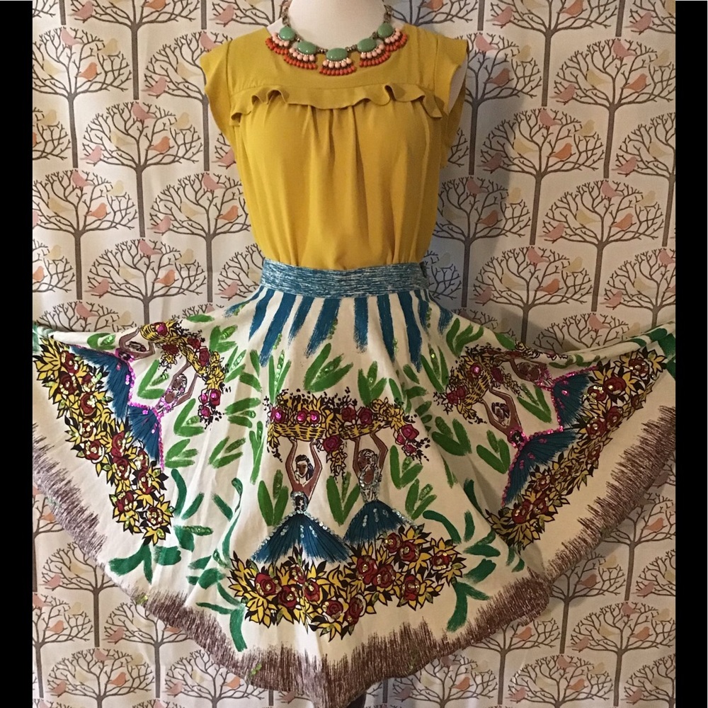 Persaman NY Sequined Dancer Print Circle Skirt